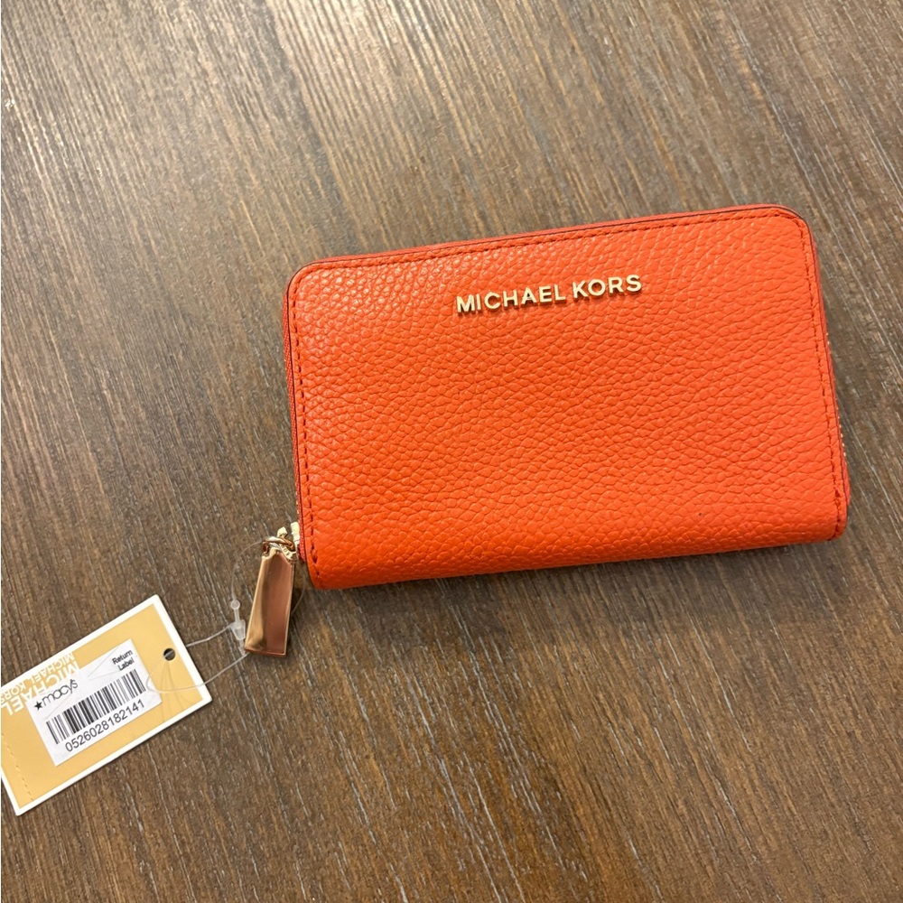 NWT Michael Kors Tangerine Textured Wallet